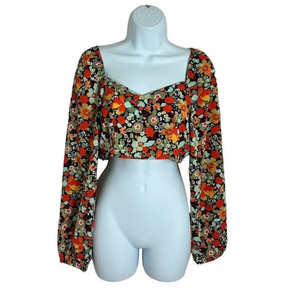 Vero Moda Saga Sweetheart Neck Crop Top Size XS Long-Sleeve Blouse Floral - Picture 5 of 12